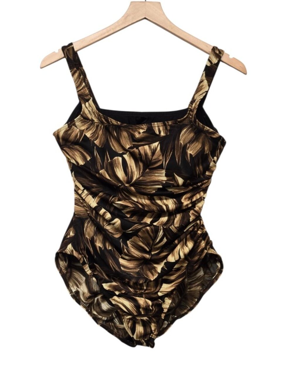 Miraclesuit Ruched Slimming Swimsuit Sz 12 Botanical Print Modest Beach Vacation